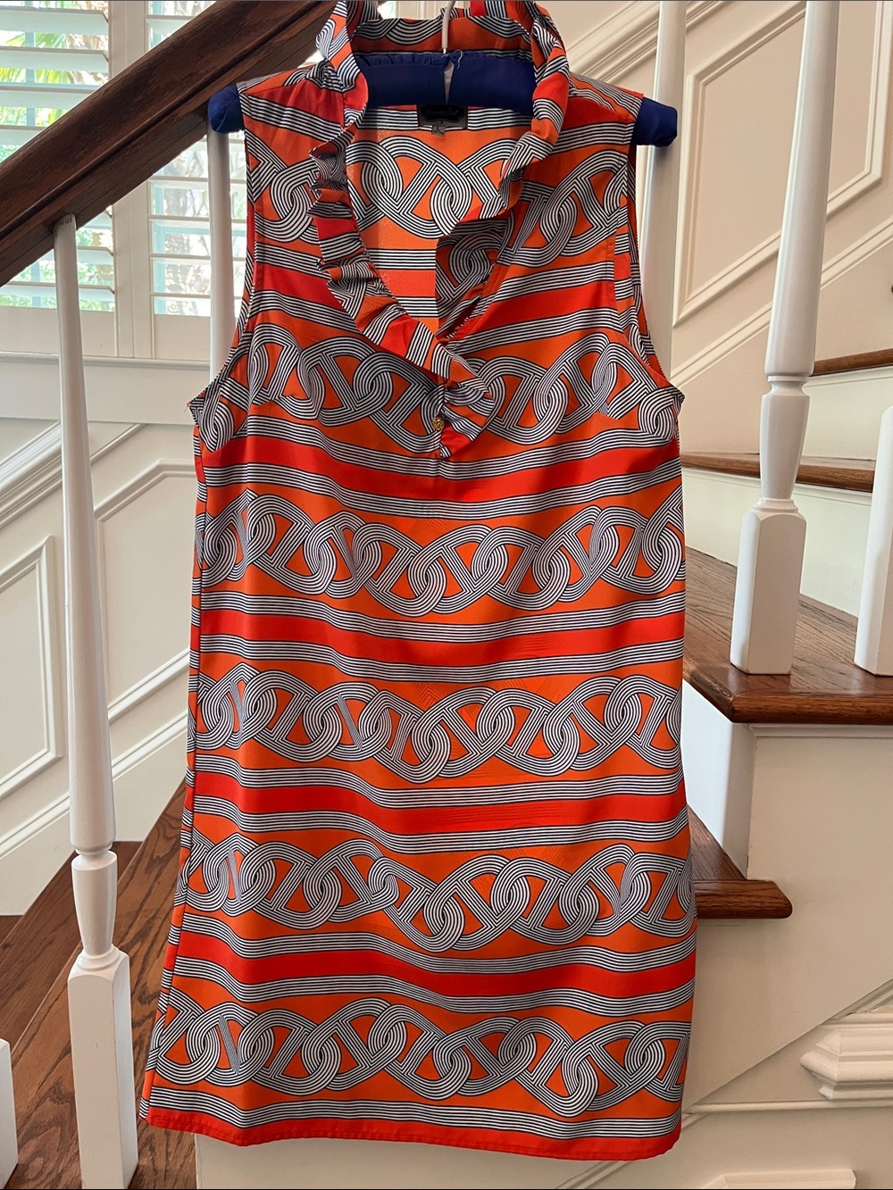 Mud Pie Sleeveless Orange & Gray Patterned Shift Dress